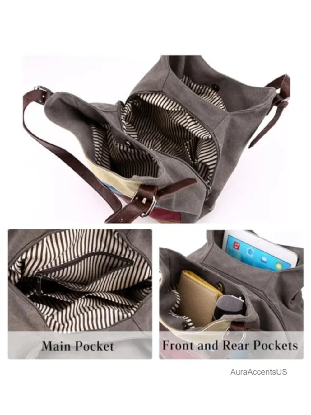 Canvas Shoulder Bag Multi Striped Handbag Large Capacity Top Handle Hobo Tote